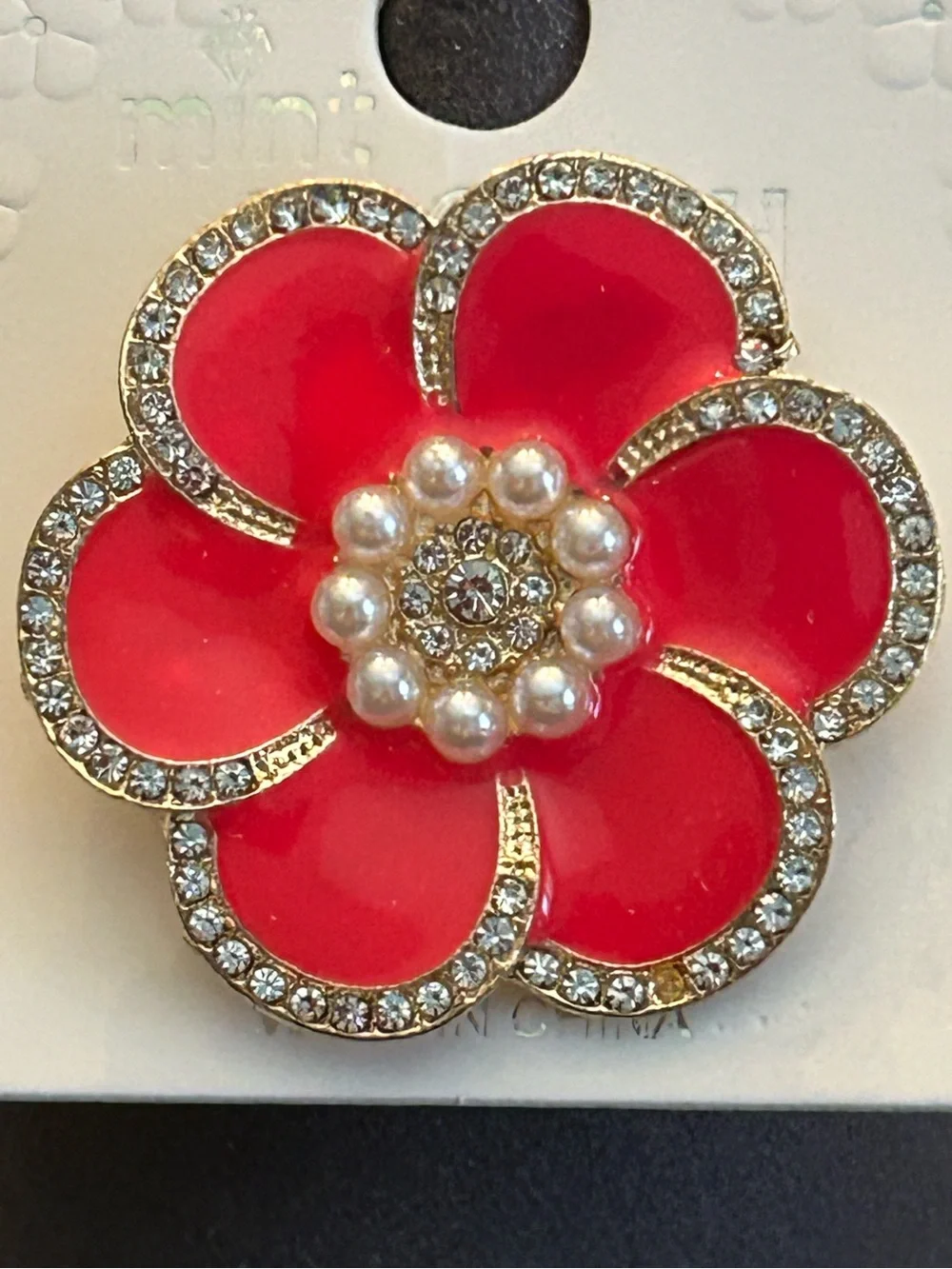 Beautiful Gold-Tone Pearl & Crystal with Enamel Flower Brooch Assorted Colors